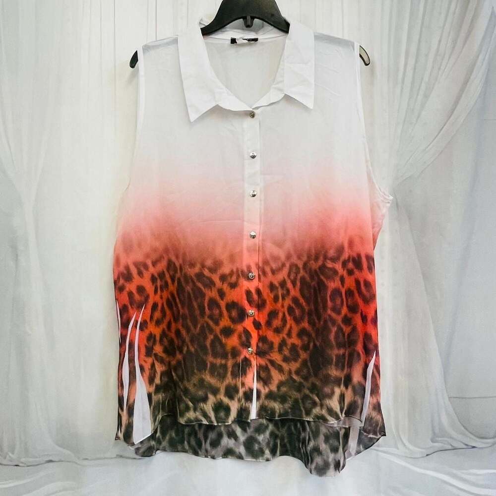 Deb Ombre Leopard Print Sleeveless Button Down Blouse Size 2X